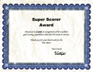 Certificado de goleadora oficial del equipo