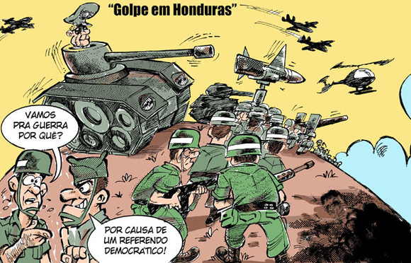 Caricatura en contra del golpe de estado en Honduras