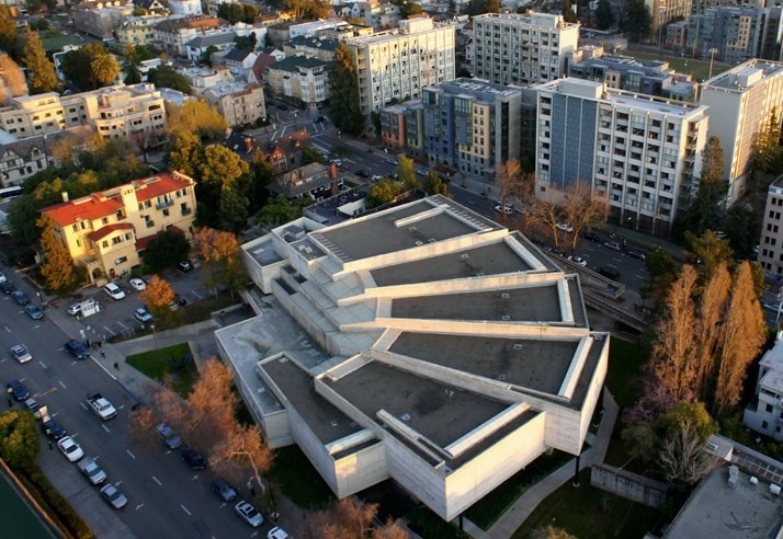 An aerial view of the former BAMPFA building