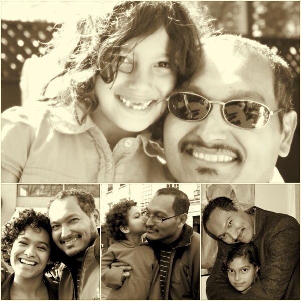 A collage of photos of Orlando with his daughters