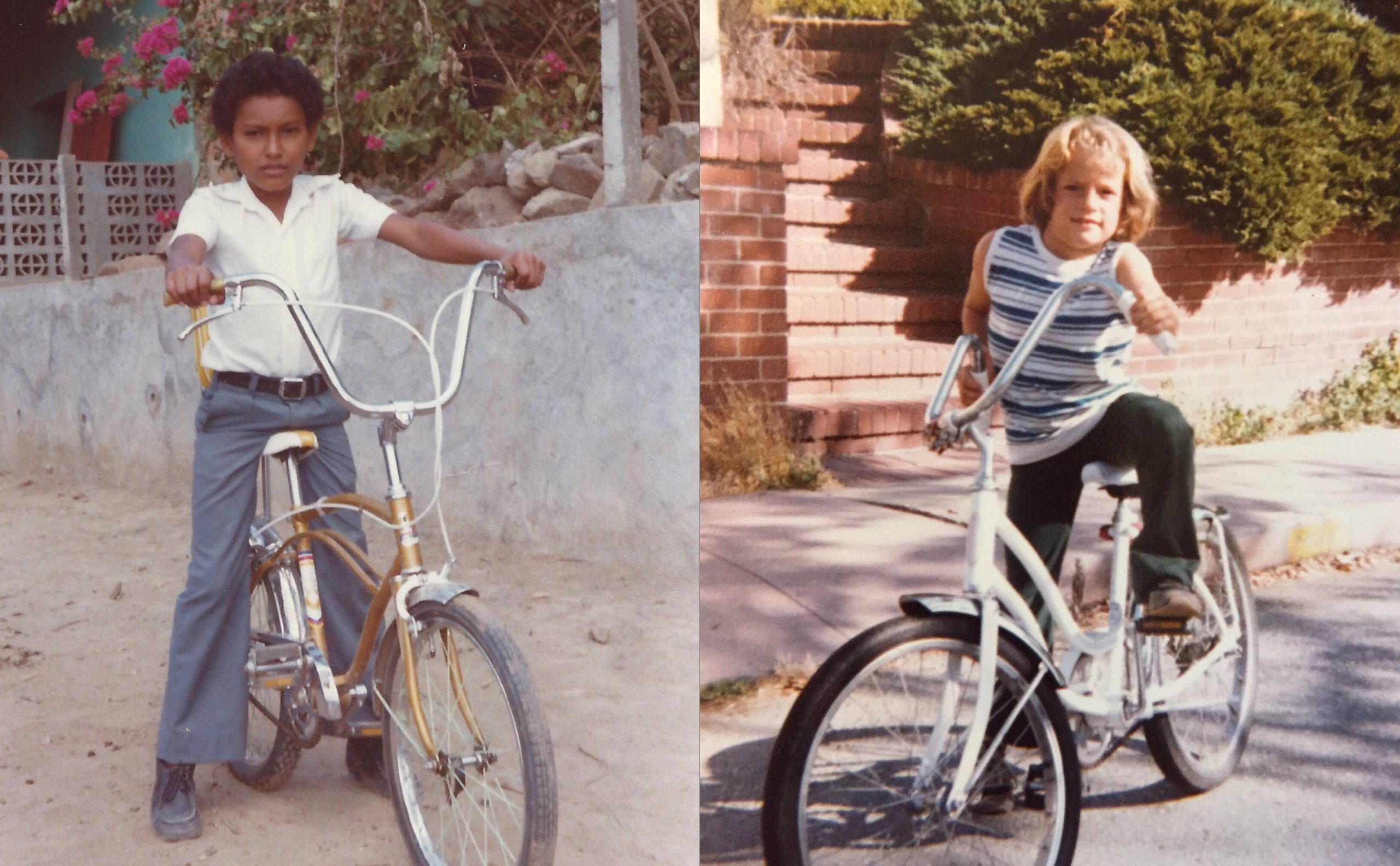 Collage de dos fotos en bicicleta: una de Orlando y la otra de Liza
