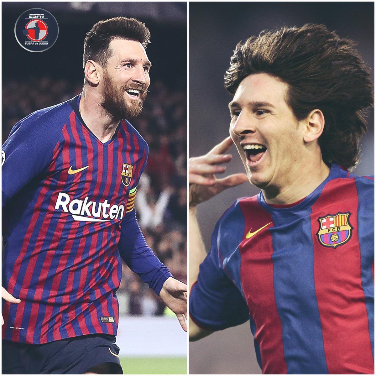 Collage of two photos of Messi