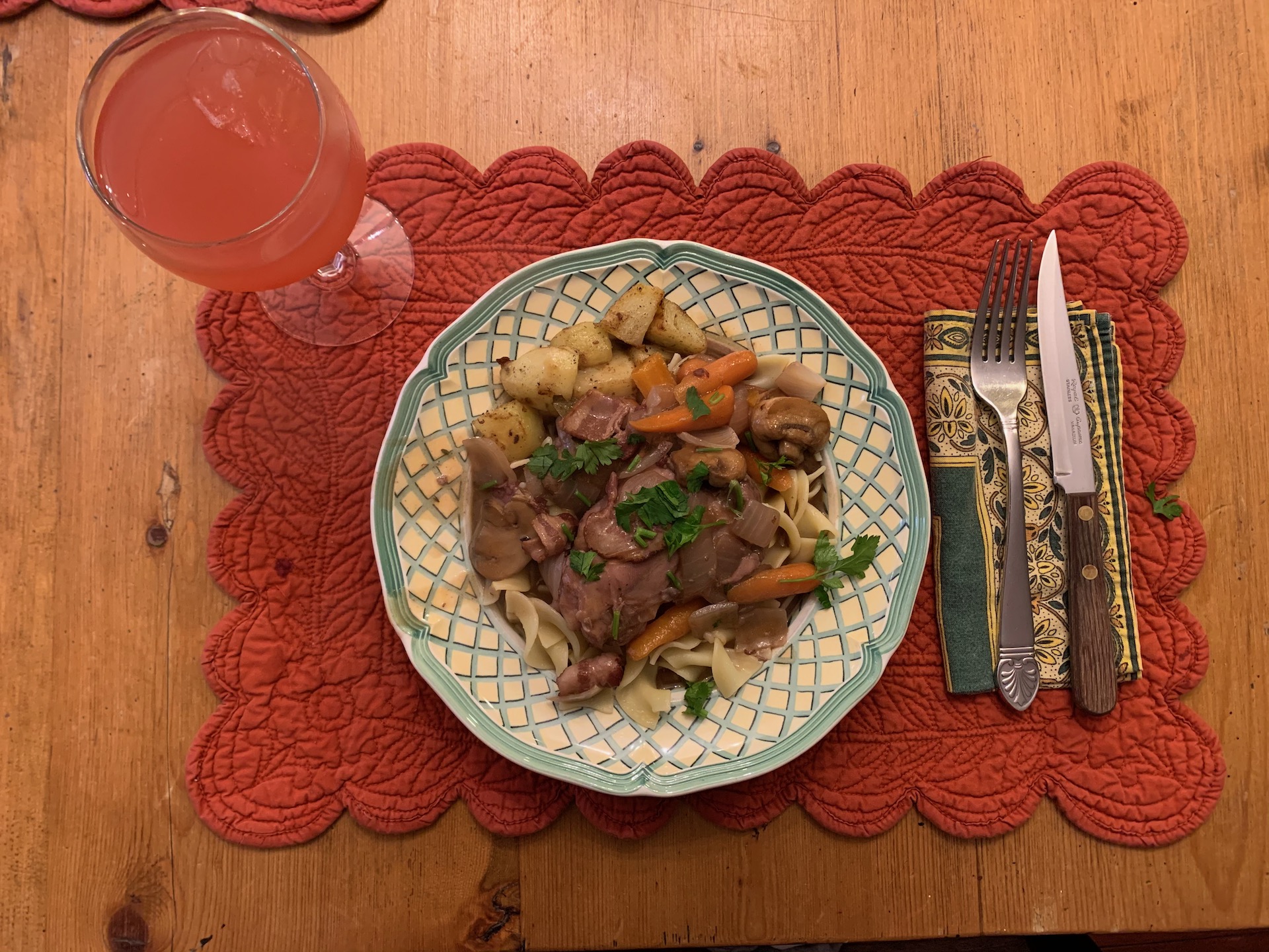 A plate of Coq Au Vin